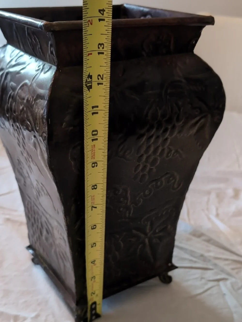 Pottery Barn Embossed Metal Vase - Brown with Subtle Gold Highlights